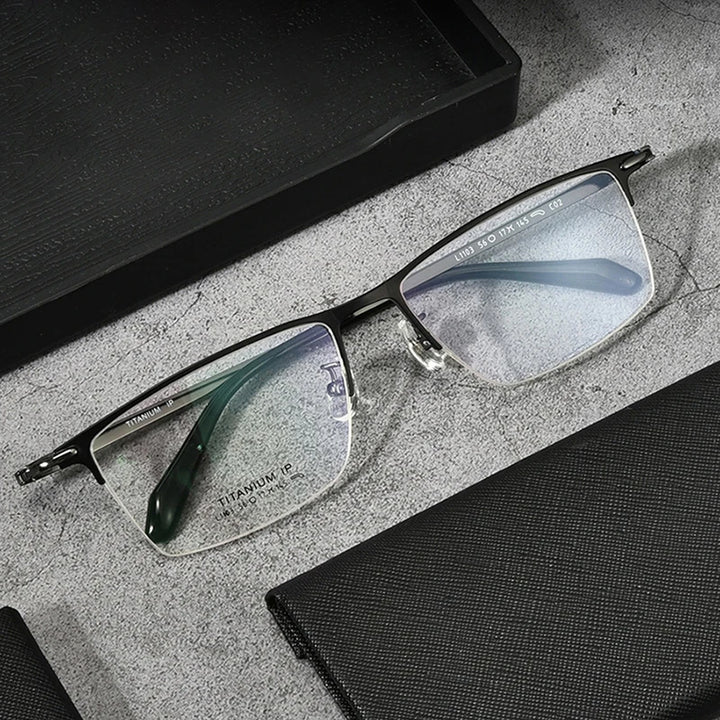 Handoer Unisex Semi Rim Big Size Square Titanium Eyeglasses 11039