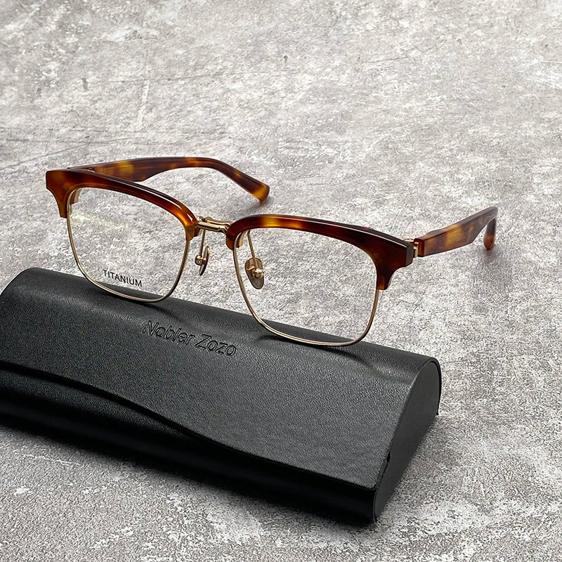 Nobler Unisex Semi Rim Large Square Titanium Acetate Eyeglasses M96 Semi Rim Nobler