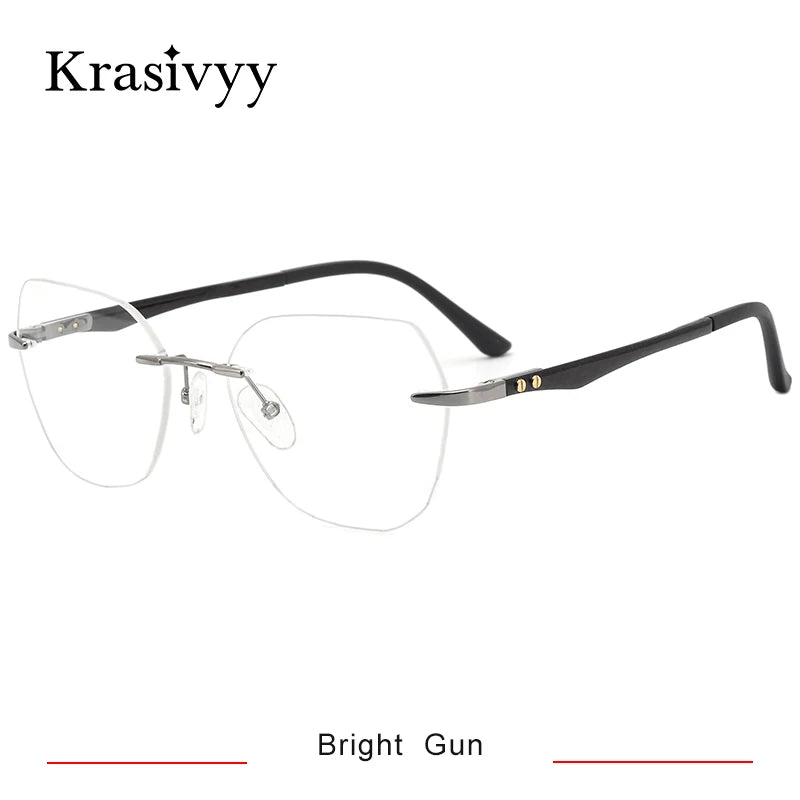 Krasivyy Women's Rimless Flat Top Polygon Titanium Eyeglasses 316026