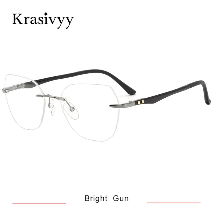 Krasivyy Women's Rimless Flat Top Polygon Titanium Eyeglasses 316026