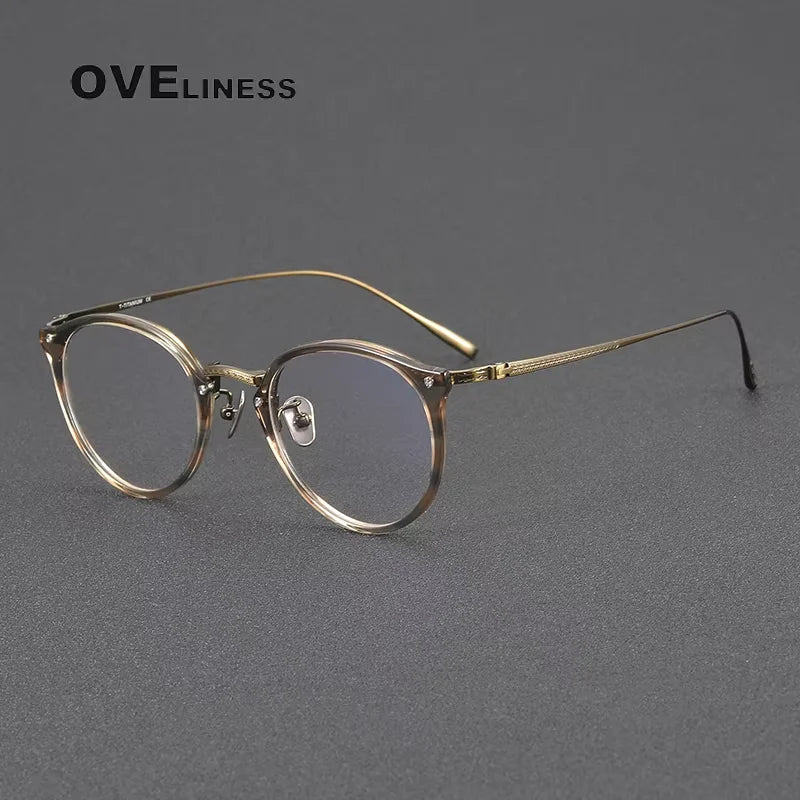 Oveliness Women's Full Rim Round Acetate Titanium Eyeglasses 40055