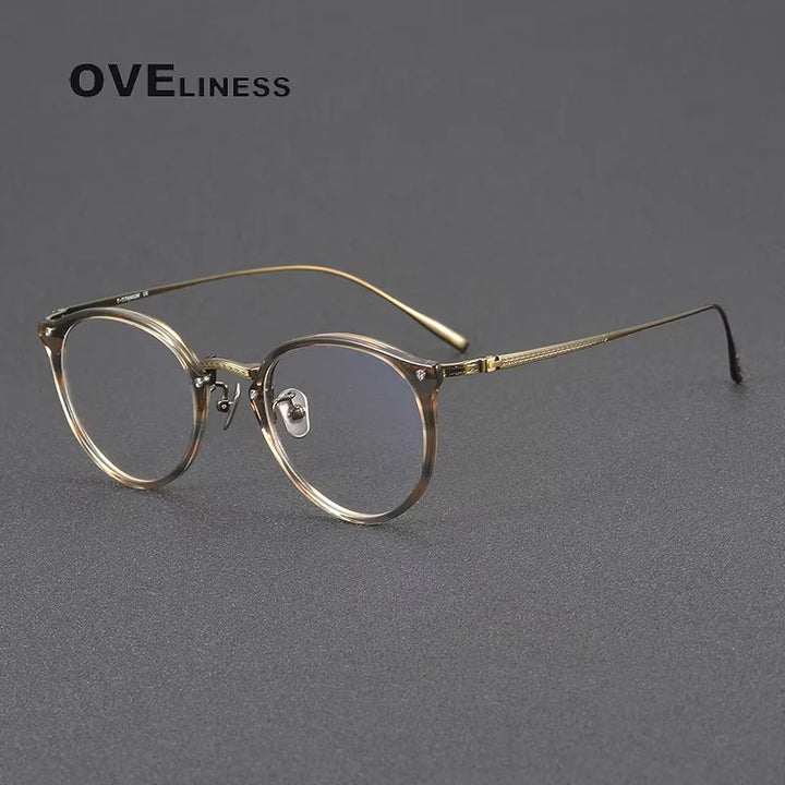 Oveliness Women's Full Rim Round Acetate Titanium Eyeglasses 40055
