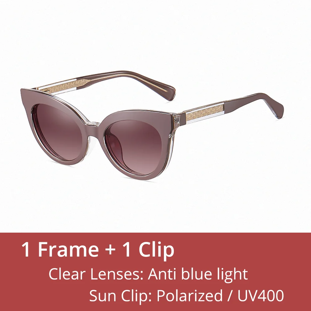 Ralferty Women's Full Rim Cat Eye Tr 90 Eyeglasses Clip On Sunglasses 81631