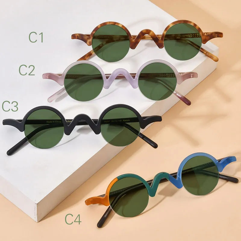 Yujo Unisex Semi Rim Round Acetate Polarized Sunglasses 35mm Sunglasses Yujo