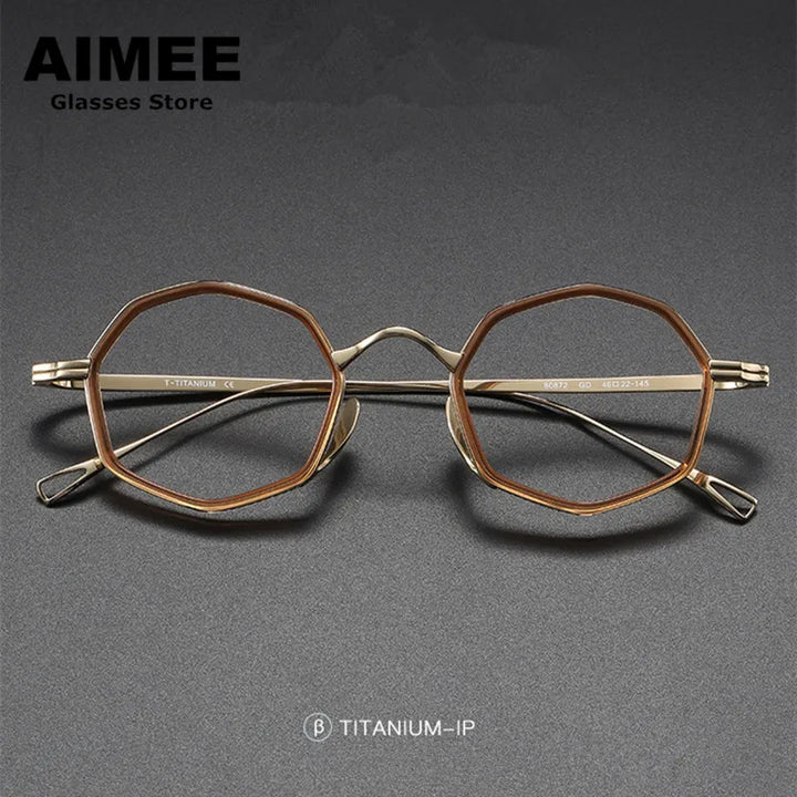 Aimee Unisex Full Rim Polygon Round Titanium Acetate Eyeglasses 80872 Full Rim Aimee