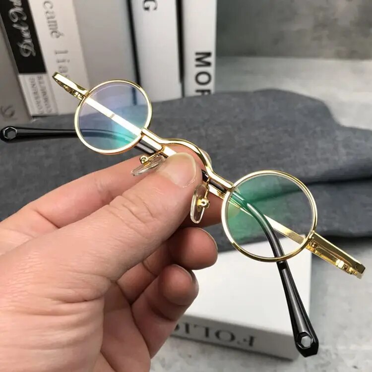 Cubojue Unisex Full Rim Small Round Alloy Myopic Reading Glasses Reading Glasses Cubojue 30mm gold -100