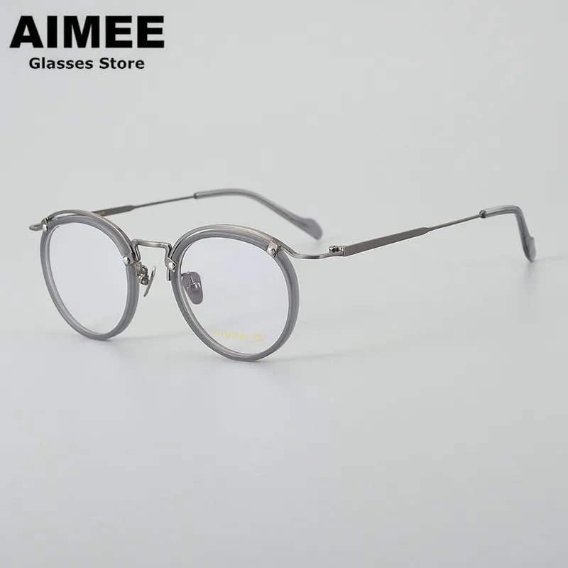 Aimee Unisex Full Rim Round Acetate Titanium Eyeglasses 20036