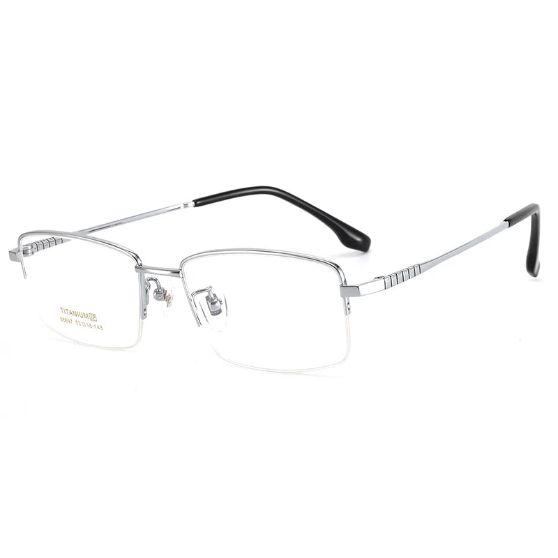 Bclear Unisex Semi Rim Square Small Titanium Eyeglasses 86697 Semi Rim Bclear Silver