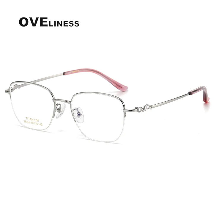 Oveliness Women's Semi Rim Square Oval Titanium Eyeglasses 6014 Semi Rim Oveliness silver