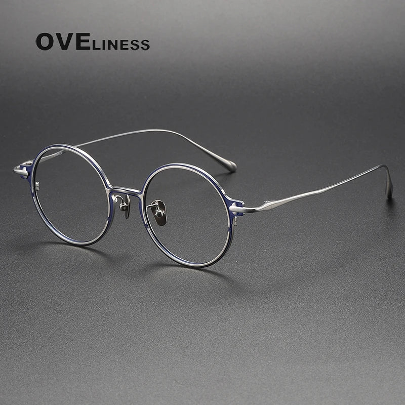 Oveliness Unisex Full Rim Round Titanium Eyeglasses 4920 Full Rim Oveliness blue silver