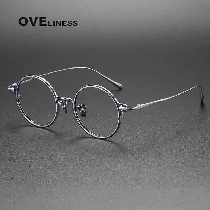 Oveliness Unisex Full Rim Round Titanium Eyeglasses 4920 Full Rim Oveliness blue silver  