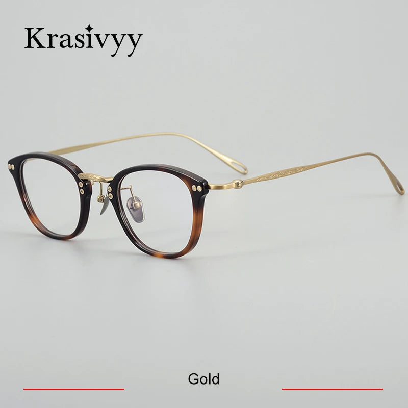 Krasivyy Unisex Full Rim Oval Titanium Acetate Eyeglasses 45955 Full Rim Krasivyy Gold