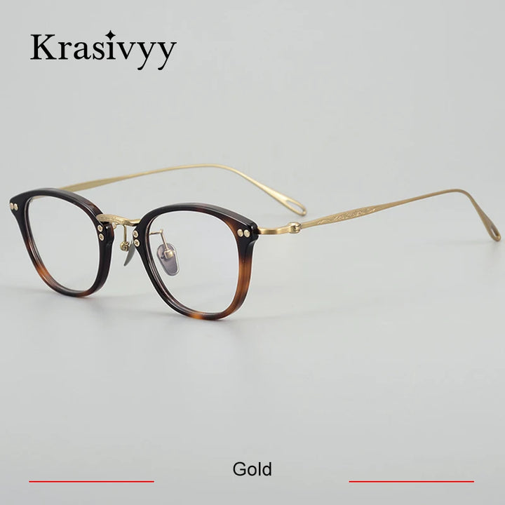 Krasivyy Unisex Full Rim Oval Titanium Acetate Eyeglasses 45955 Full Rim Krasivyy Gold