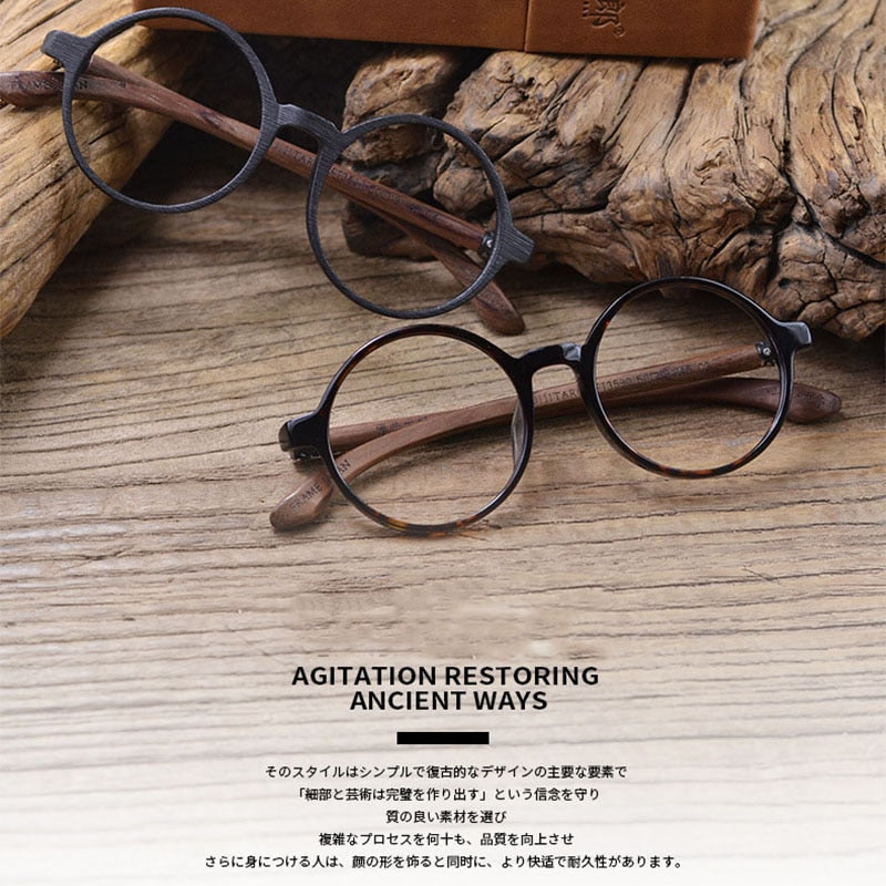Hdcrafter Unisex Full Rim Round Wood Eyeglasses Ft3590 Full Rim Hdcrafter Eyeglasses