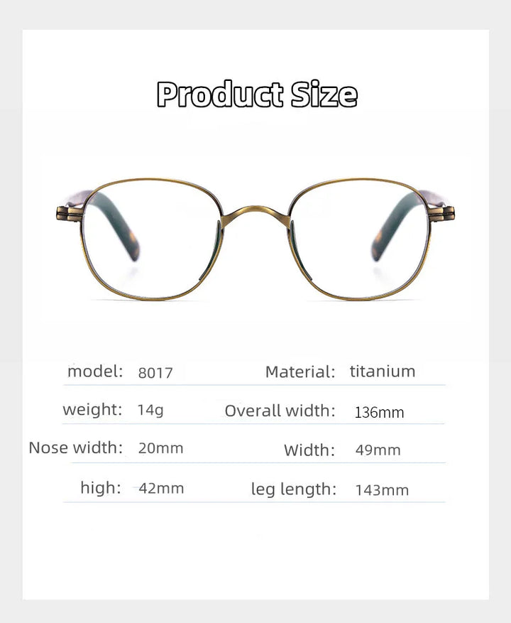 Kocolior Unisex Full Rim Round Titanium Hyperopic Reading Glasses 8017 Reading Glasses Kocolior