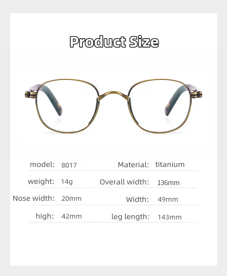 Kocolior Unisex Full Rim Round Titanium Hyperopic Reading Glasses 8017 Reading Glasses Kocolior   