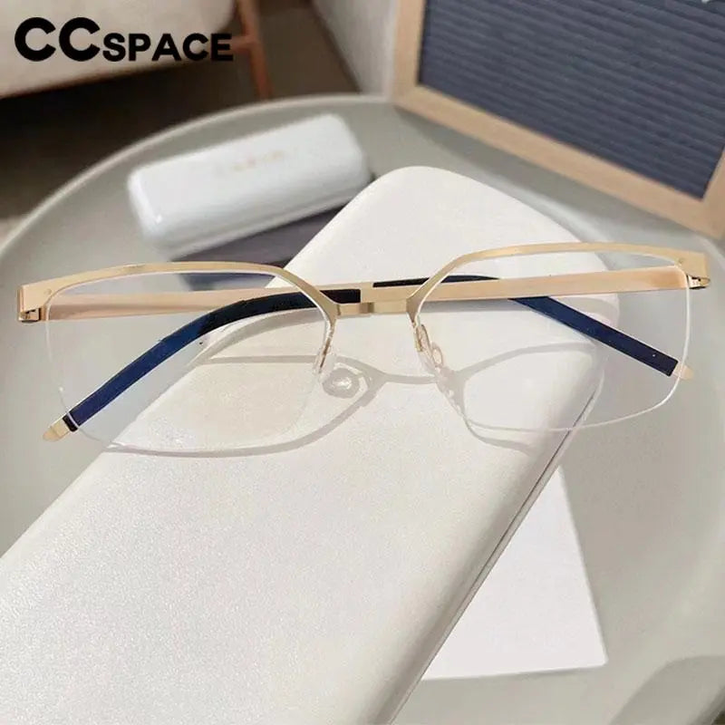 CCSpace Men's Semi Rim Square Screwless Titanium Eyeglasses 56871 Semi Rim CCspace