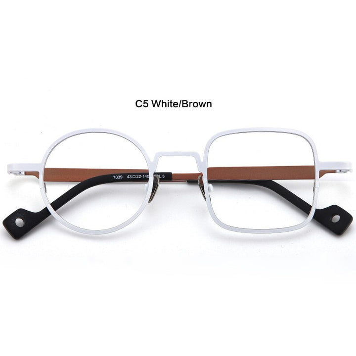 Muzz Unisex Asymetrical Square Round Titanium Eyeglasses T7039n Full Rim Muzz C5