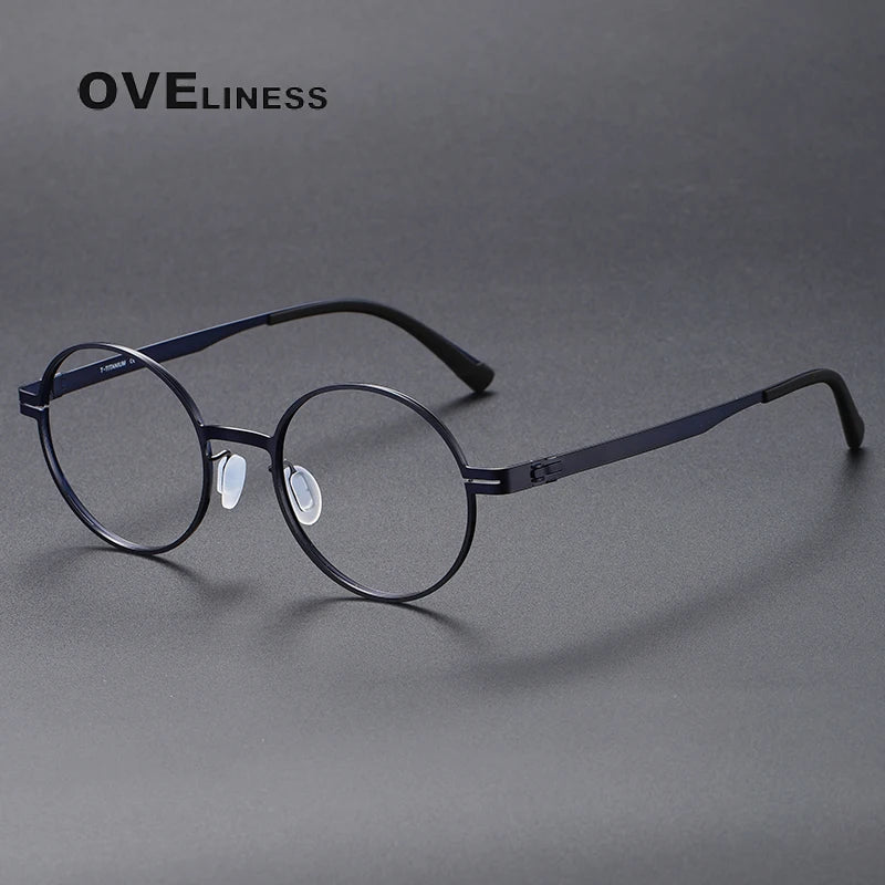 Oveliness Unisex Full Rim Round Screwless Titanium Eyeglasses 80996 Full Rim Oveliness blue