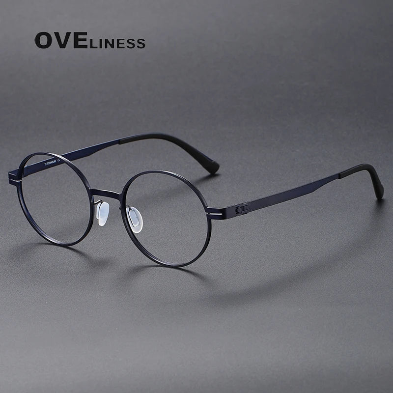 Oveliness Unisex Full Rim Round Screwless Titanium Eyeglasses 80996 Full Rim Oveliness blue  