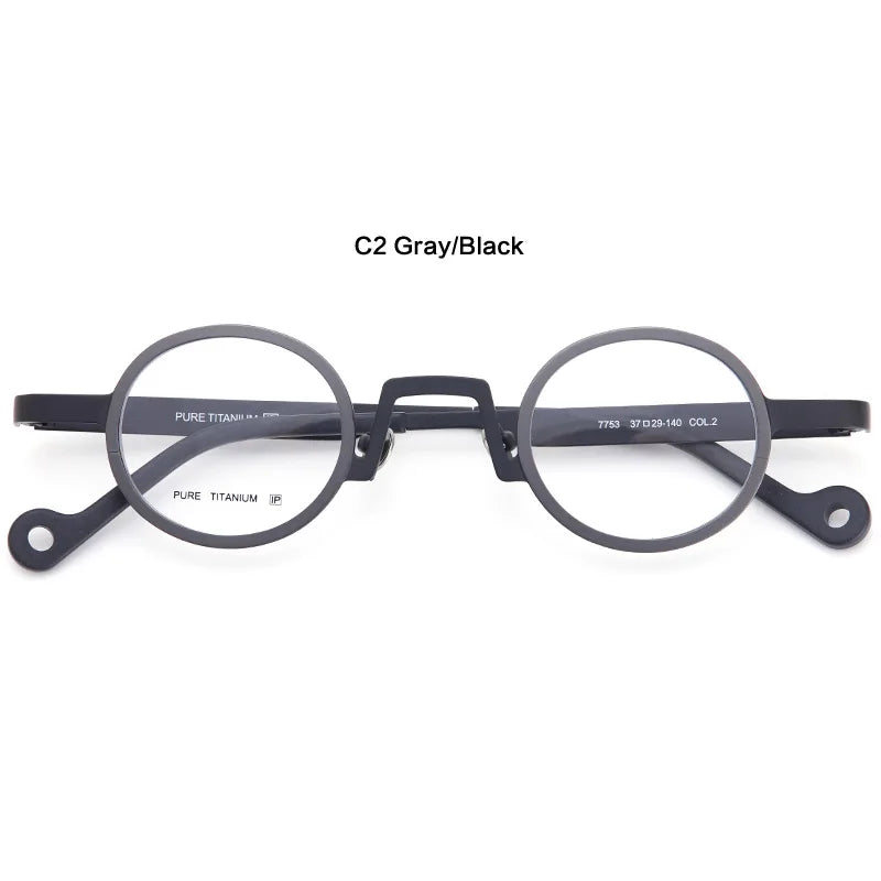 Muzz Unisex Full Rim Small Round Titanium Eyeglasses T7753 Full Rim Muzz C2