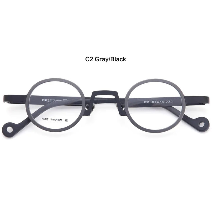 Muzz Unisex Full Rim Small Round Titanium Eyeglasses T7753 Full Rim Muzz C2