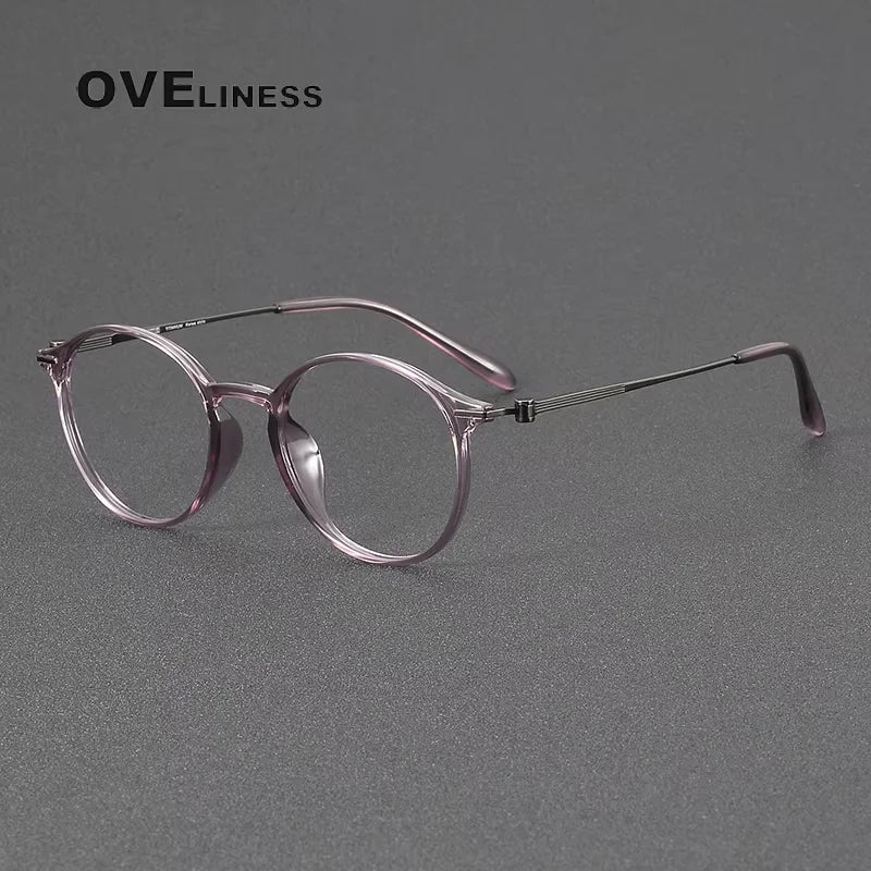 Oveliness Women's Full Rim Round Acetate Titanium Eyeglasses 8668