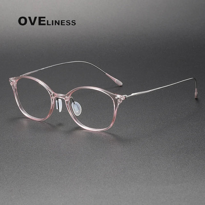 Oveliness Unisex Full Rim Square Acetate Titanium Eyeglasses 8654 Full Rim Oveliness pink silver