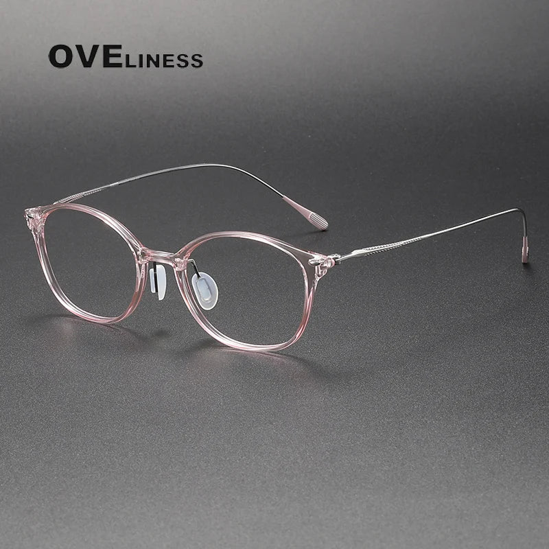 Oveliness Unisex Full Rim Square Acetate Titanium Eyeglasses 8654 Full Rim Oveliness pink silver  