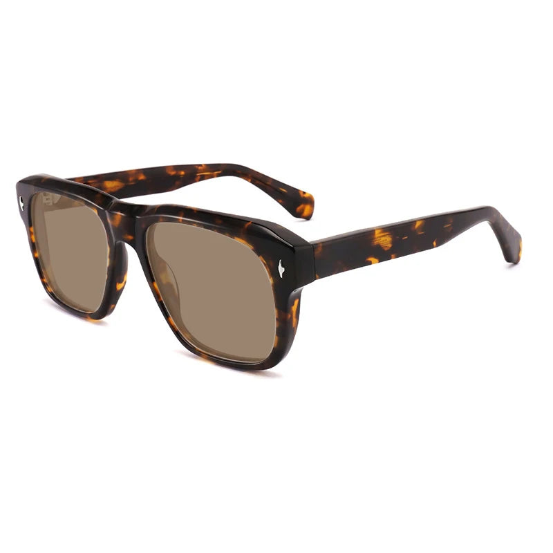 Gatenac Unisex Full Rim Square Polarized Acetate Sunglasses Mo16 Sunglasses Gatenac Tortoiseshell Brown