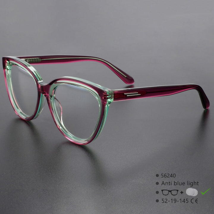 CCspace Unisex Full Rim Square Cat Eye Acetate Eyeglasses 56240 Full Rim CCspace GreenPurple