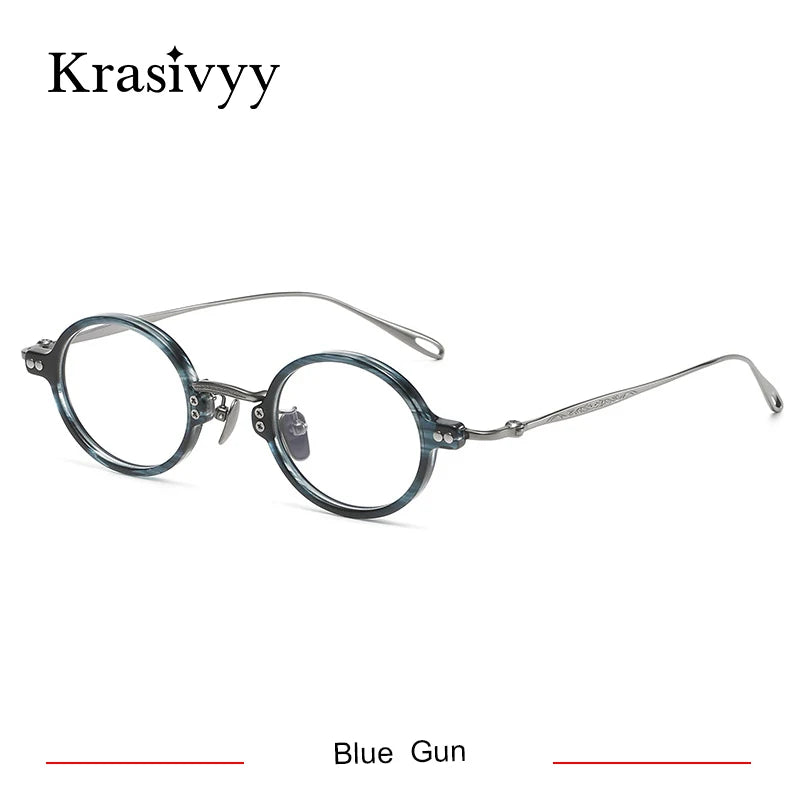 Krasivyy Unisex Full Rim Round Titanium Acetate Eyeglasses 45956 Full Rim Krasivyy Blue Gun