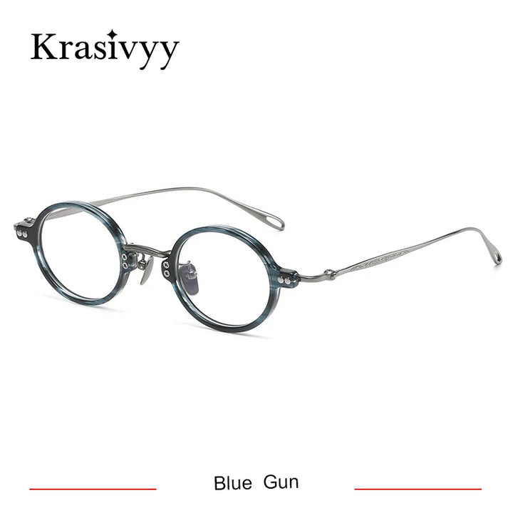 Krasivyy Unisex Full Rim Round Titanium Acetate Eyeglasses 45956 Full Rim Krasivyy Blue Gun