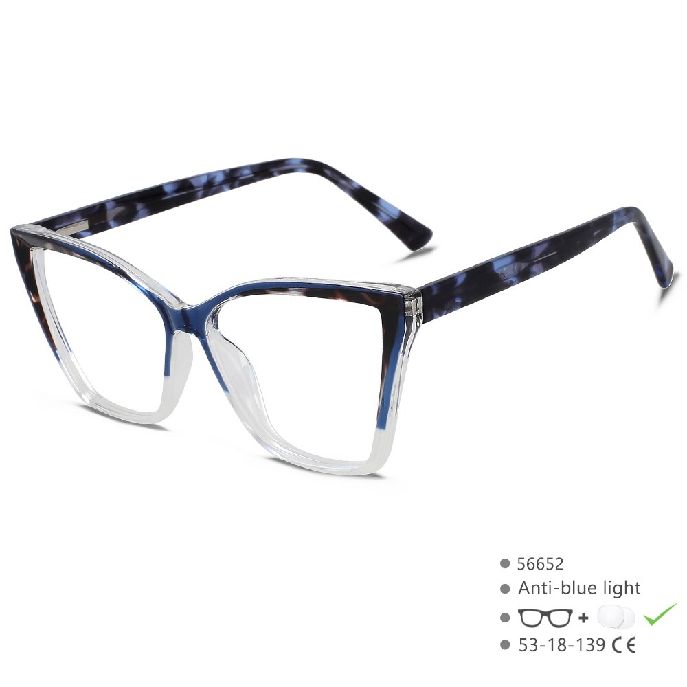 CCspace Unisex Full Rim Large Square Tr 90 Titanium Acetate Eyeglasses 56652 Full Rim CCspace C4Blue