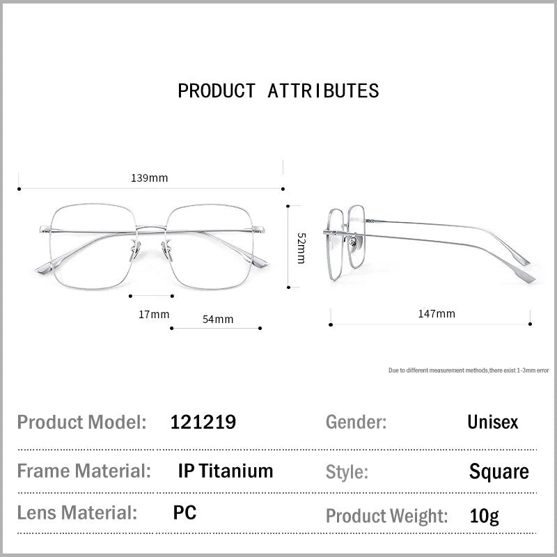 Muzz Unisex Full Rim Oversized Square Titanium Eyeglasses 121219 Full Rim Muzz