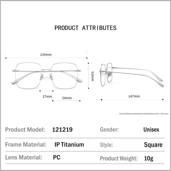Muzz Unisex Full Rim Oversized Square Titanium Eyeglasses 121219 Full Rim Muzz