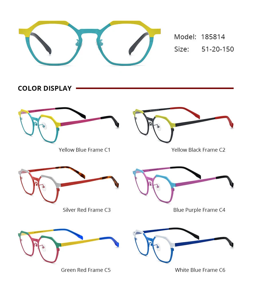 Nobler Unisex Full Rim Flat Top Polygon Titanium Eyeglasses 1858 Full Rim Nobler