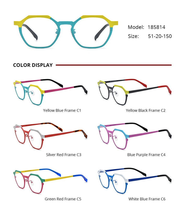 Nobler Unisex Full Rim Flat Top Polygon Titanium Eyeglasses 1858 Full Rim Nobler