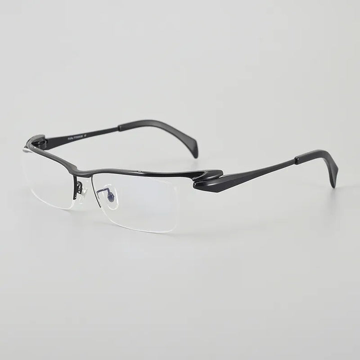 Muzz Men's Semi Rim Rectangle Titanium Eyeglasses 1153q Semi Rim Muzz Black