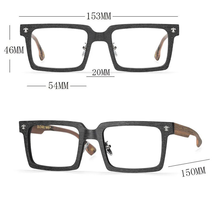 Hdcrafter Unisex Full Rim Big Square Wood Eyeglasses 10959 Full Rim Hdcrafter Eyeglasses