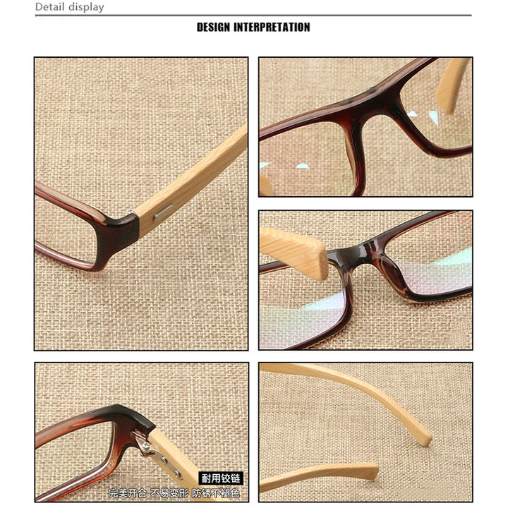 Hdcrafter Unisex Full Rim Square Bamboo Wood Eyeglasses 6811 Full Rim Hdcrafter Eyeglasses   