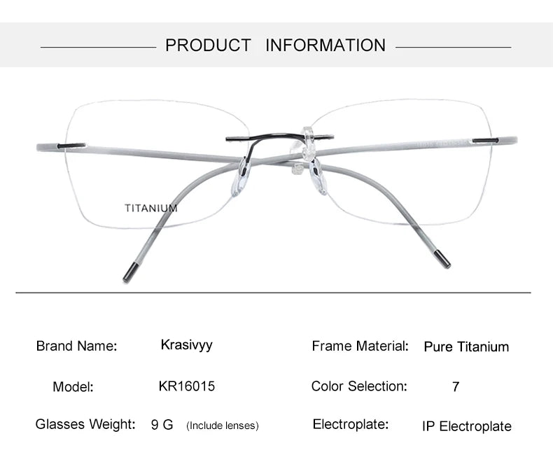 Krasivyy Unisex Rimless Oval Titanium Eyeglasses 1615 Rimless Krasivyy