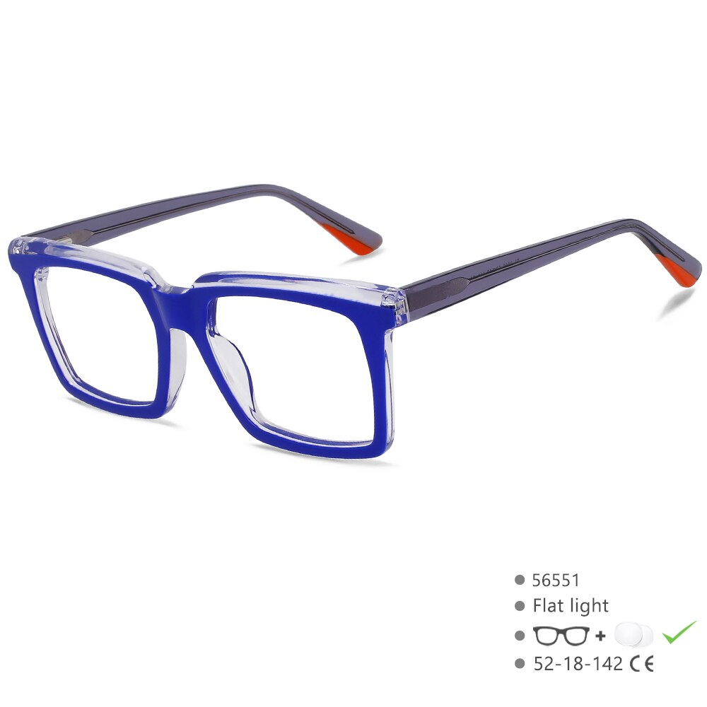 CCspace Unisex Full Rim Flat Top Square Acetate Eyeglasses 56551 Full Rim CCspace C1Blue