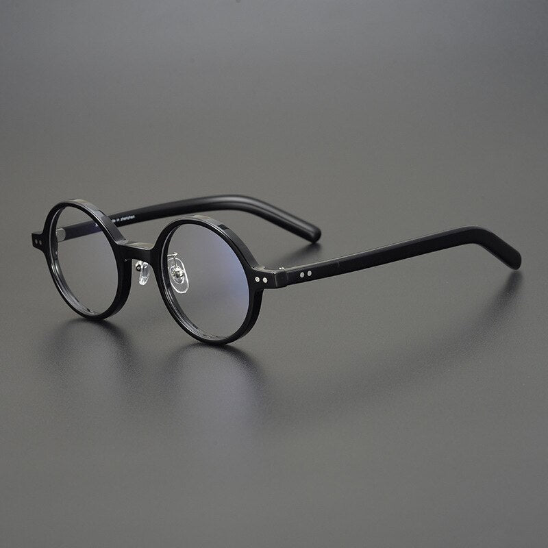 Gatenac Unisex Full Rim Round Acetate Eyeglasses Gxyj1037 Full Rim Gatenac Black