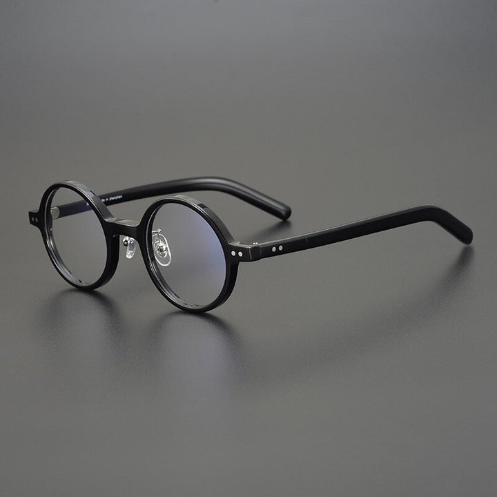 Gatenac Unisex Full Rim Round Acetate Eyeglasses Gxyj1037 Full Rim Gatenac Black