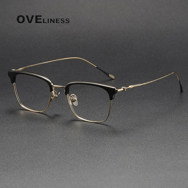 Oveliness Unisex Full Rim Cat Eye Acetate Titanium Eyeglasses 80896 Full Rim Oveliness black gold  