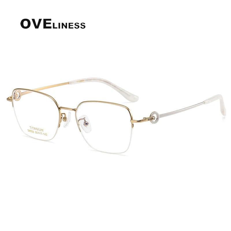 Oveliness Women's Semi Rim Square Polygon Titanium Eyeglasses 196008 Semi Rim Oveliness gold grey