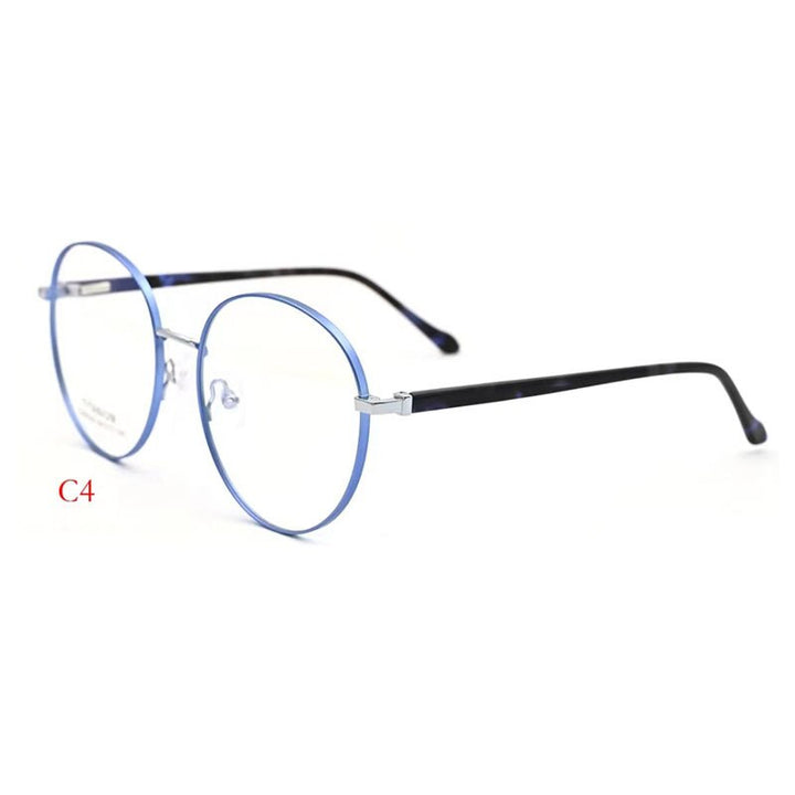 CCspace Unisex Full Rim Round Titanium Alloy Acetate Eyeglasses 56090 Full Rim CCspace C4Blue