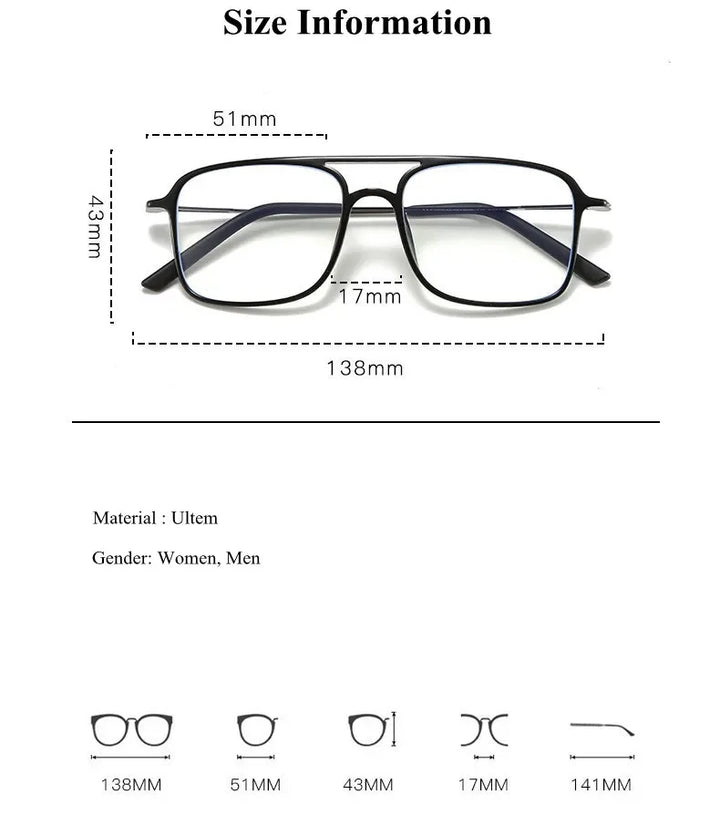 Chashma Ochki Women's Full Rim Square Double Bridge Ultem Titanium Eyeglasses 3121