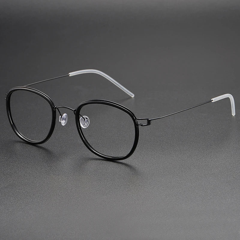 Black Mask Women's Full Rim Oval Screwless Titanium Acetate Eyeglasses 6611 Full Rim Black Mask Black